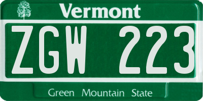 VT license plate ZGW223