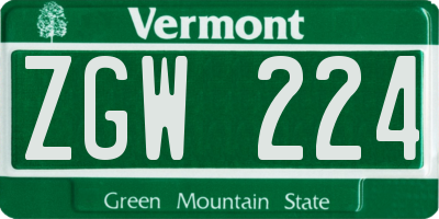 VT license plate ZGW224