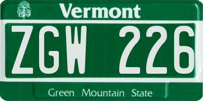 VT license plate ZGW226