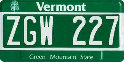 VT license plate ZGW227