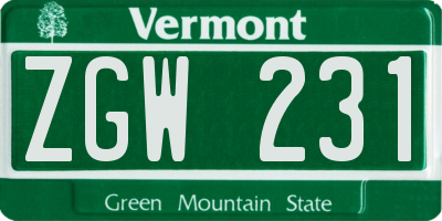 VT license plate ZGW231