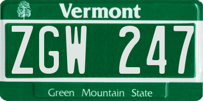 VT license plate ZGW247