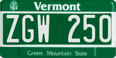 VT license plate ZGW250