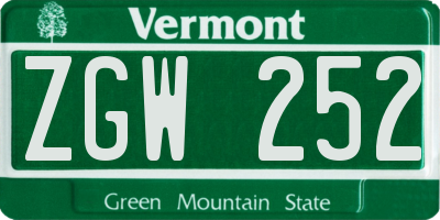 VT license plate ZGW252