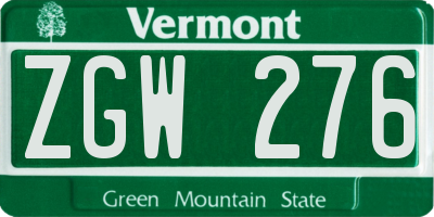 VT license plate ZGW276