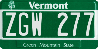 VT license plate ZGW277
