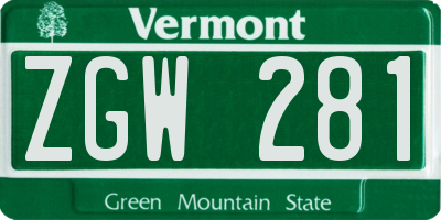 VT license plate ZGW281