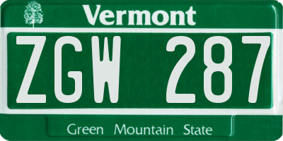 VT license plate ZGW287