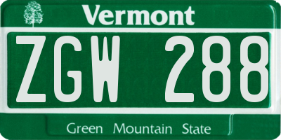 VT license plate ZGW288