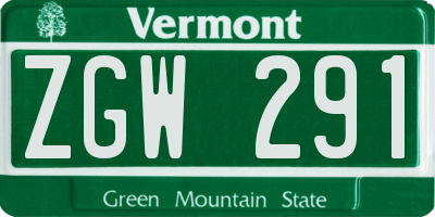 VT license plate ZGW291