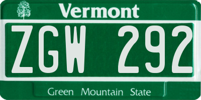 VT license plate ZGW292