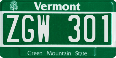 VT license plate ZGW301