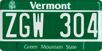 VT license plate ZGW304