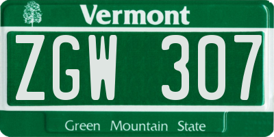 VT license plate ZGW307