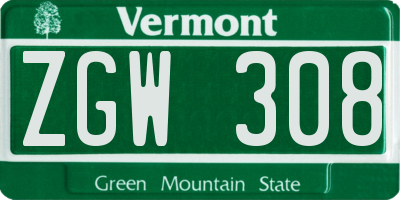 VT license plate ZGW308