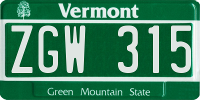 VT license plate ZGW315