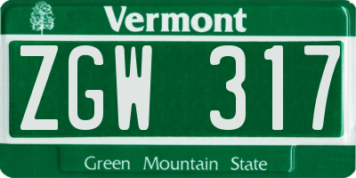 VT license plate ZGW317