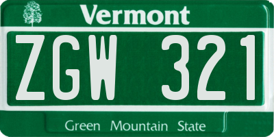 VT license plate ZGW321
