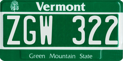 VT license plate ZGW322