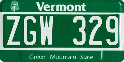 VT license plate ZGW329