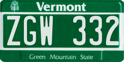 VT license plate ZGW332
