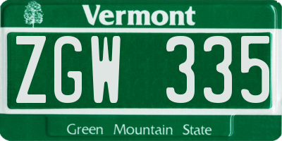 VT license plate ZGW335