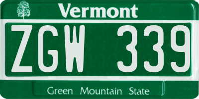 VT license plate ZGW339