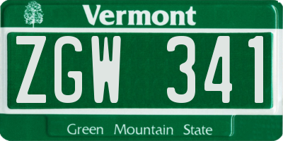 VT license plate ZGW341
