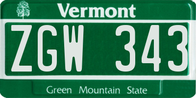VT license plate ZGW343