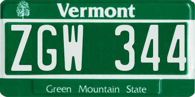 VT license plate ZGW344