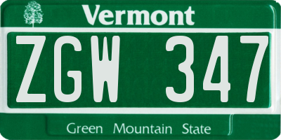 VT license plate ZGW347