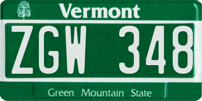VT license plate ZGW348