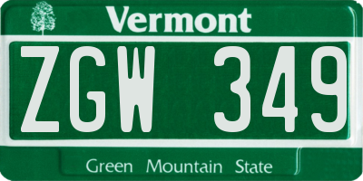 VT license plate ZGW349