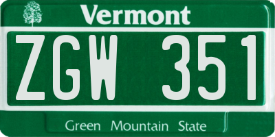 VT license plate ZGW351