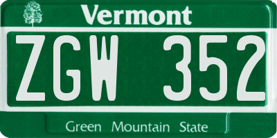 VT license plate ZGW352