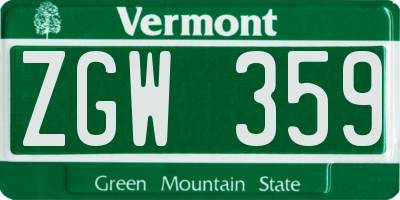 VT license plate ZGW359