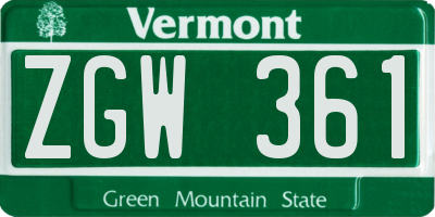 VT license plate ZGW361