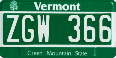 VT license plate ZGW366