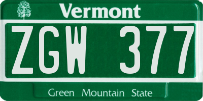 VT license plate ZGW377