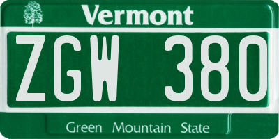 VT license plate ZGW380