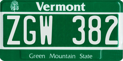 VT license plate ZGW382