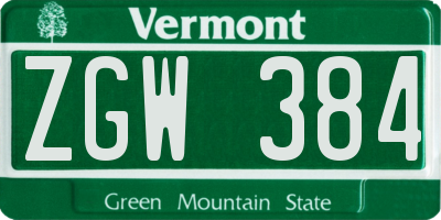 VT license plate ZGW384