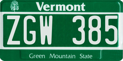 VT license plate ZGW385