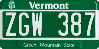 VT license plate ZGW387