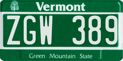 VT license plate ZGW389
