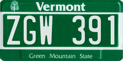 VT license plate ZGW391