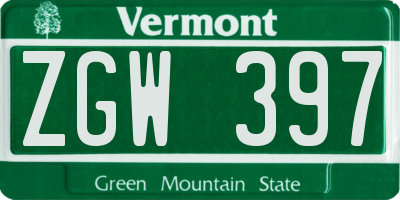 VT license plate ZGW397