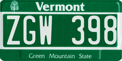 VT license plate ZGW398