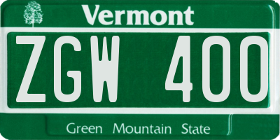 VT license plate ZGW400