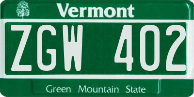 VT license plate ZGW402